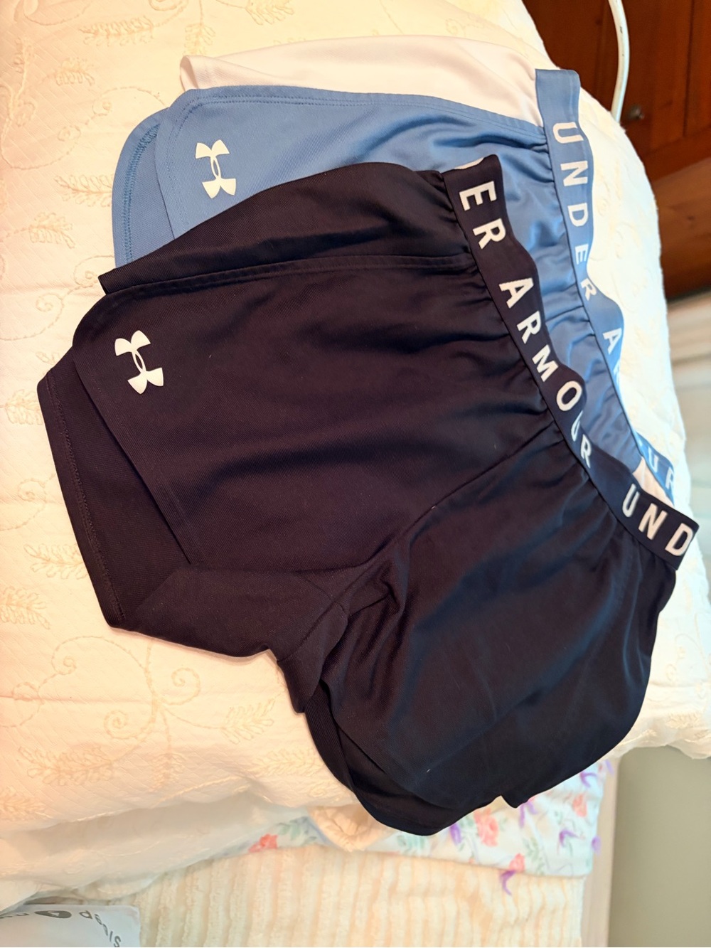 Under Armour Women's Athletic Shorts Trio - Black, Light Blue, White